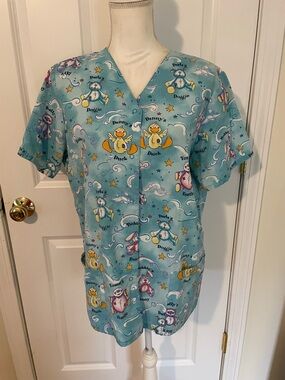 Danny's Duck Printed Scrub Top - Light Teal